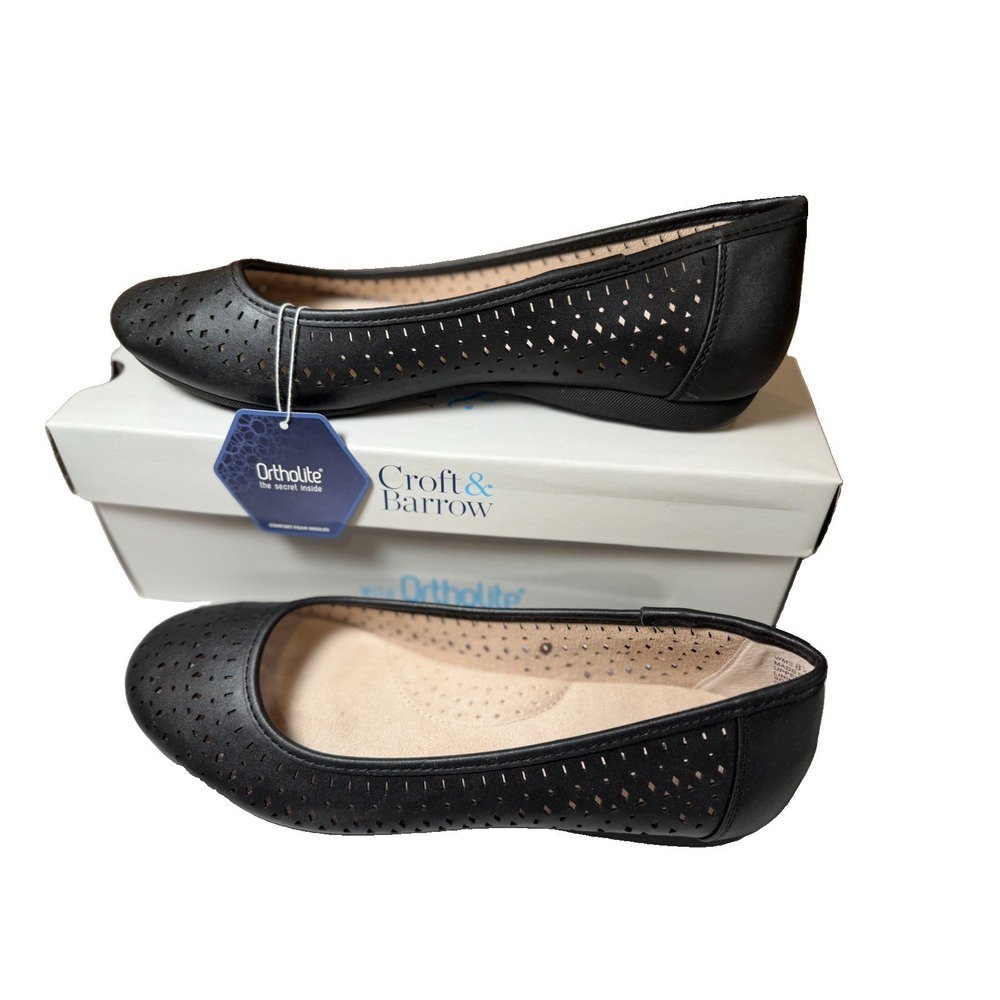 NIB Croft & Barrow Womens 8.5 Black Ballet Flats Ortholite Comfort Slip On